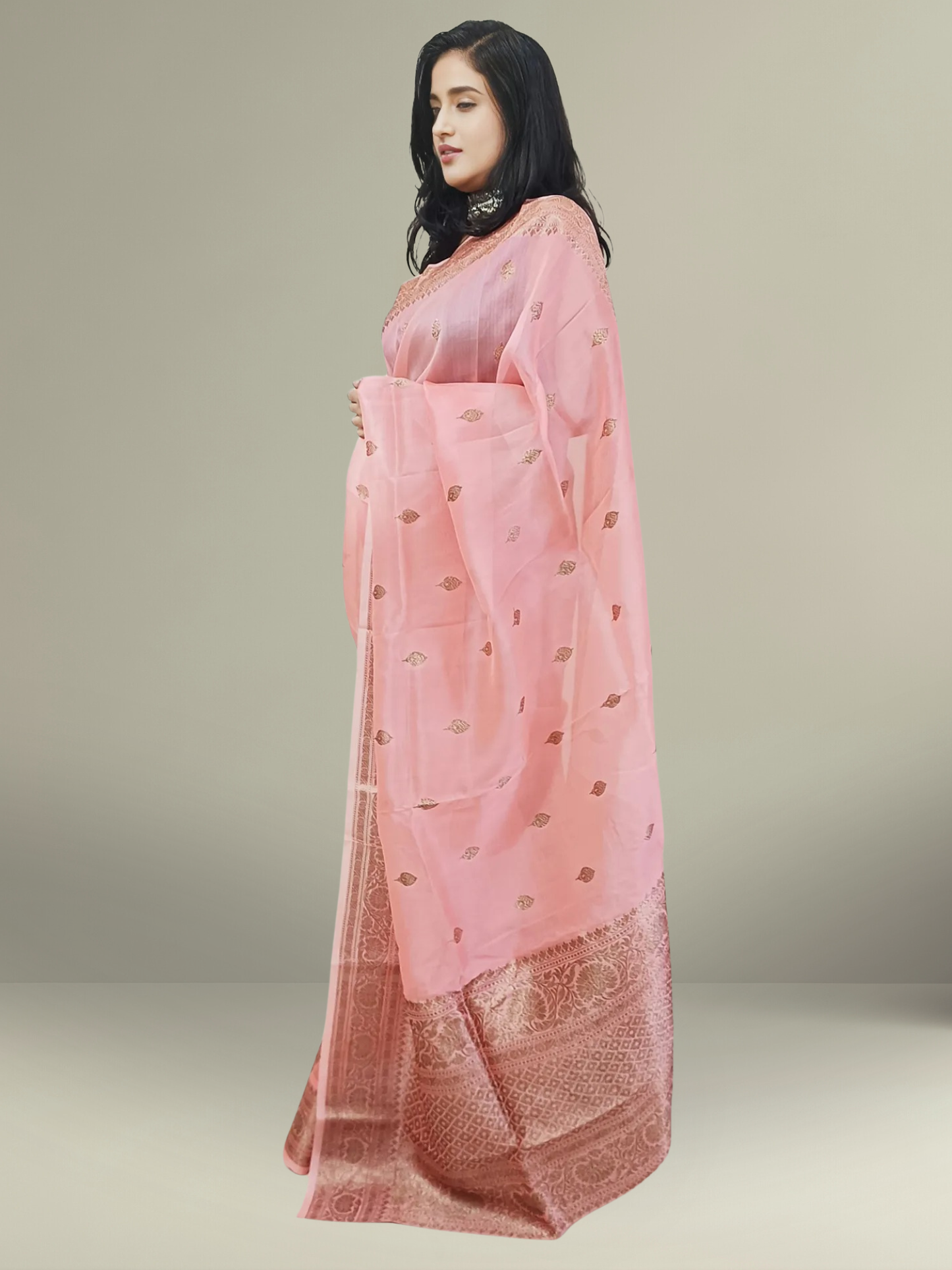 Pink Pure Khaddi Organza Silk Saree