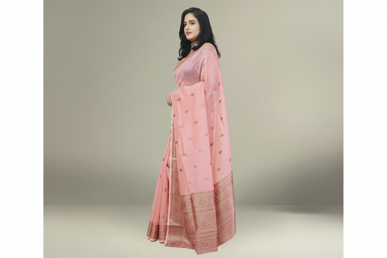 Pink Pure Khaddi Organza Silk Saree