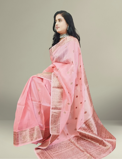 Pink Pure Khaddi Organza Silk Saree
