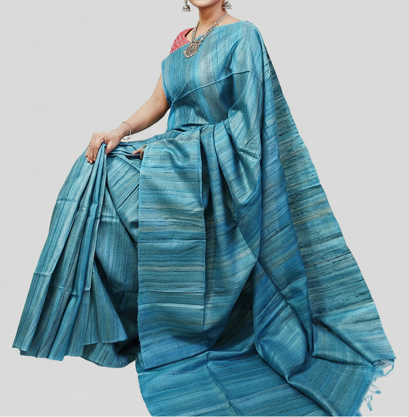 Sky Blue Desi Tussar Silk Saree