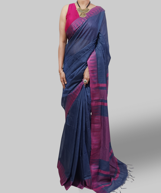 Temple Border Navy Blue Kota Viscose Saree