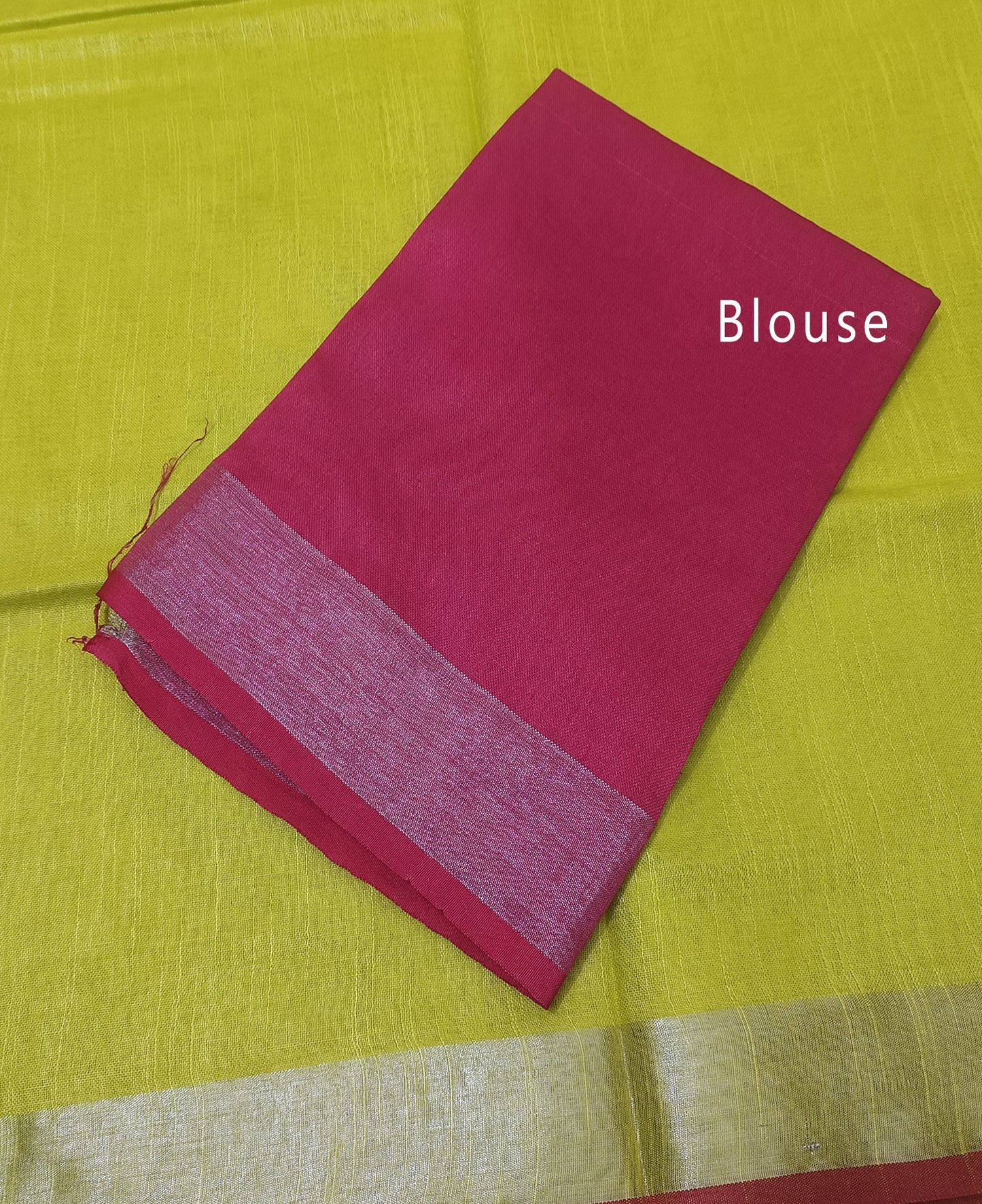 Vibrant Lemon Yellow Cotton Slub Saree with Silver Zari Pallu & Pink Tassels