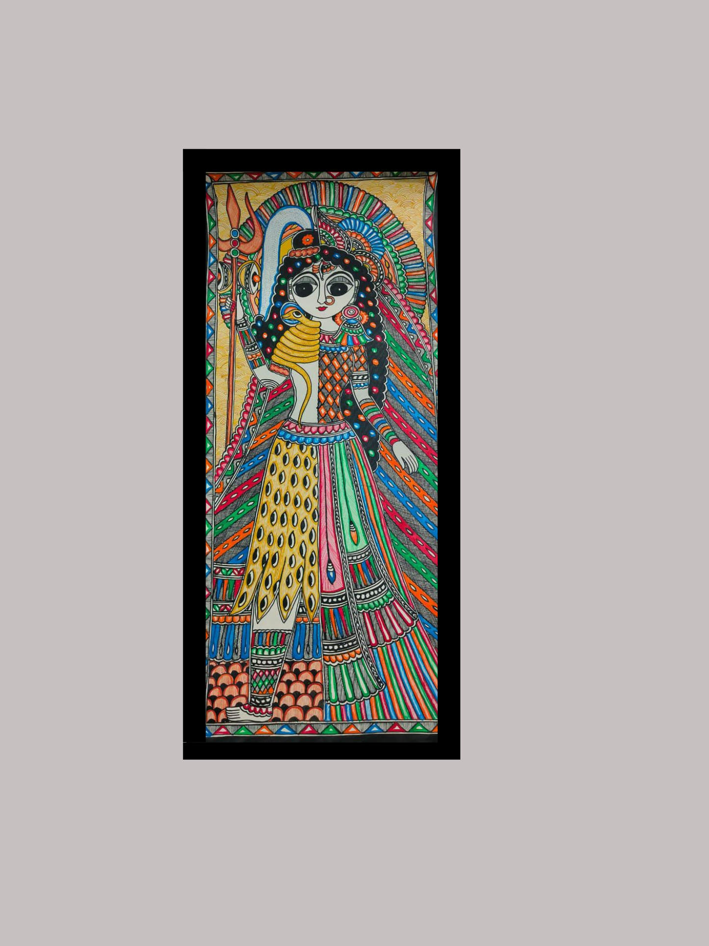 Vibrant Madhubani Goddess Durga Painting with Trishul - Traditional Indian Religious Art | Mithila Home Decor