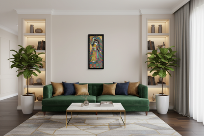 Vibrant Madhubani Goddess Durga Painting with Trishul - Traditional Indian Religious Art | Mithila Home Decor