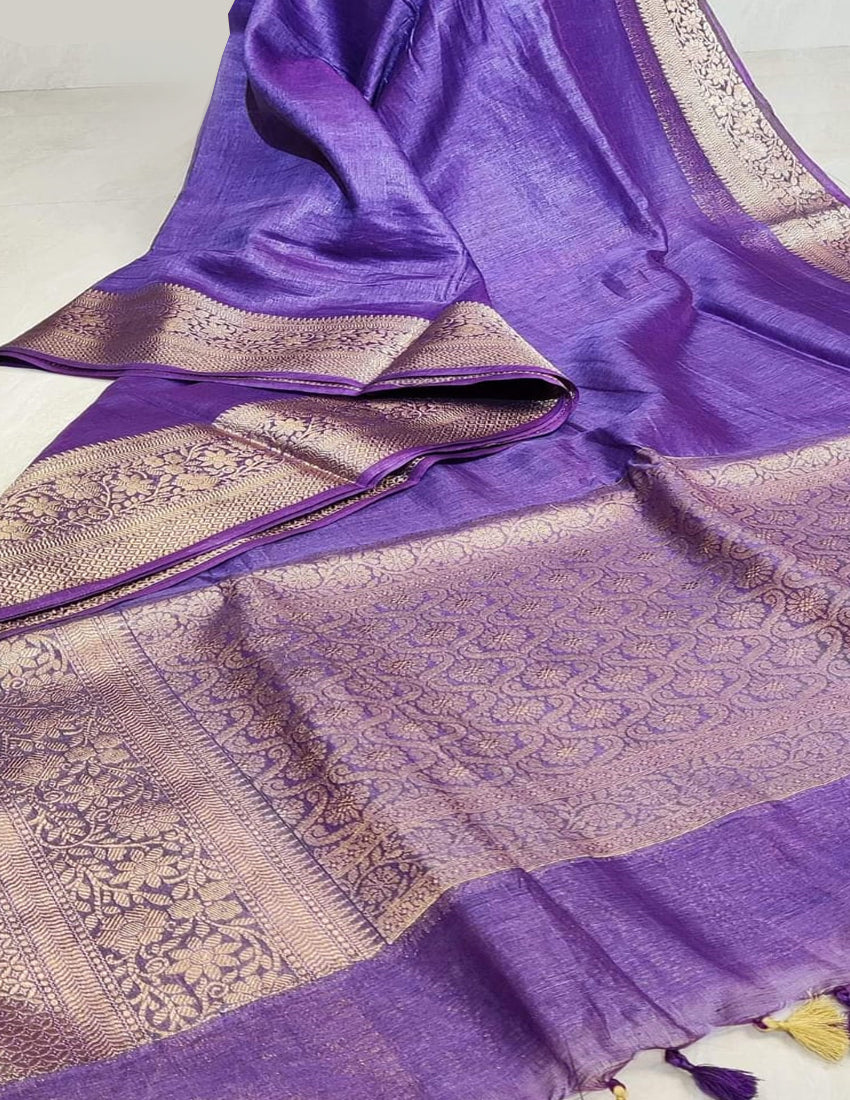 Violet Banarasi Silk Linen saree