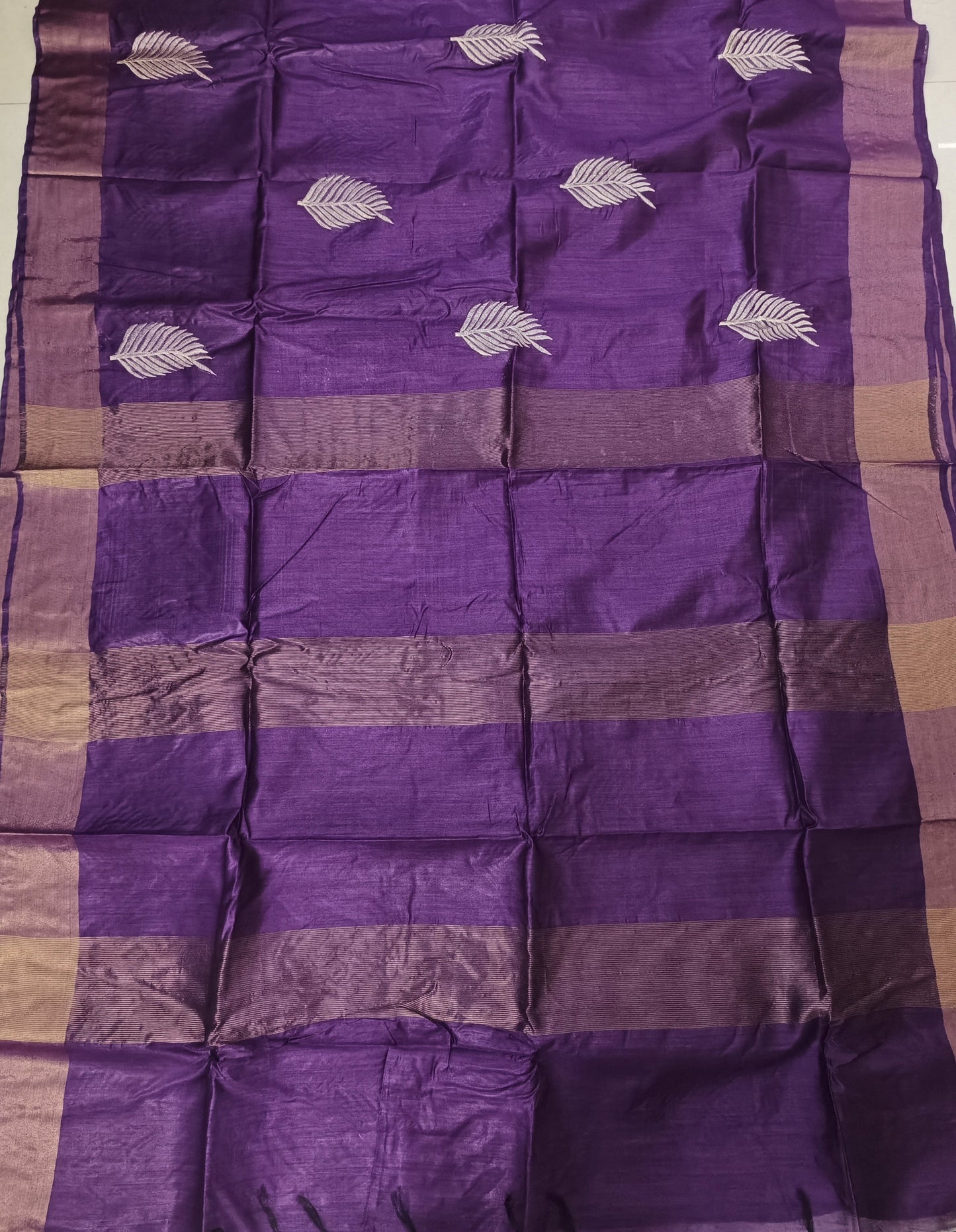 Violet Tussar Munga Embroidered Silk Saree