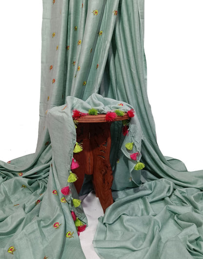 Floral Embroidered Cotton Slub Saree