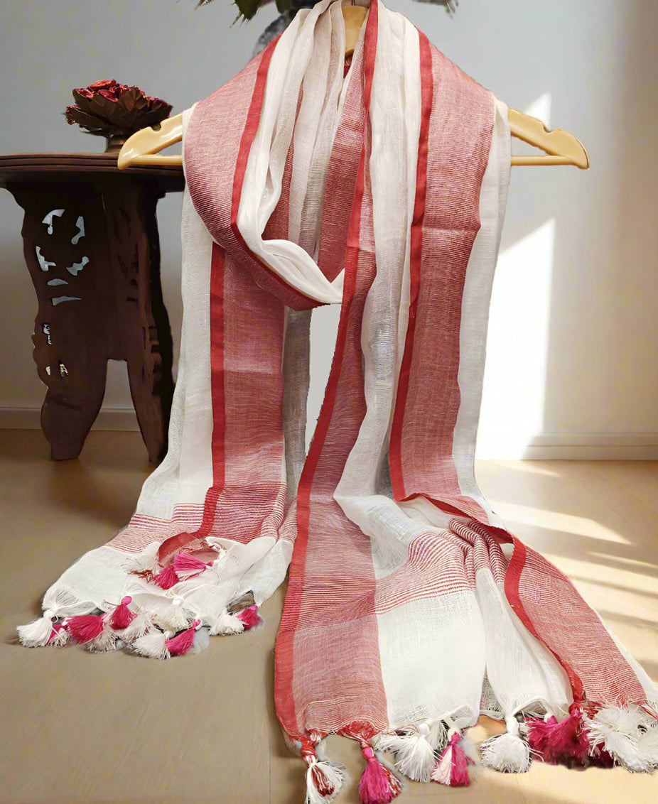 White Pure Linen Dupatta