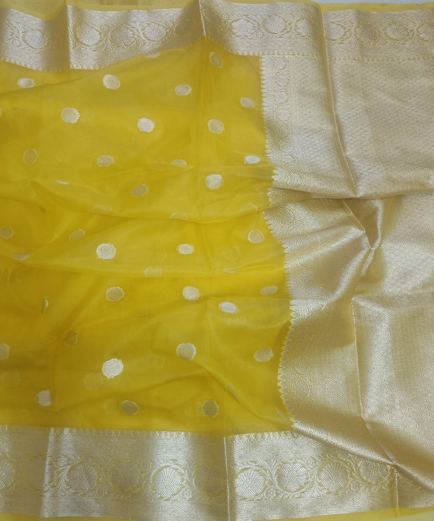Yellow Banarasi Kora Silk Organza Saree