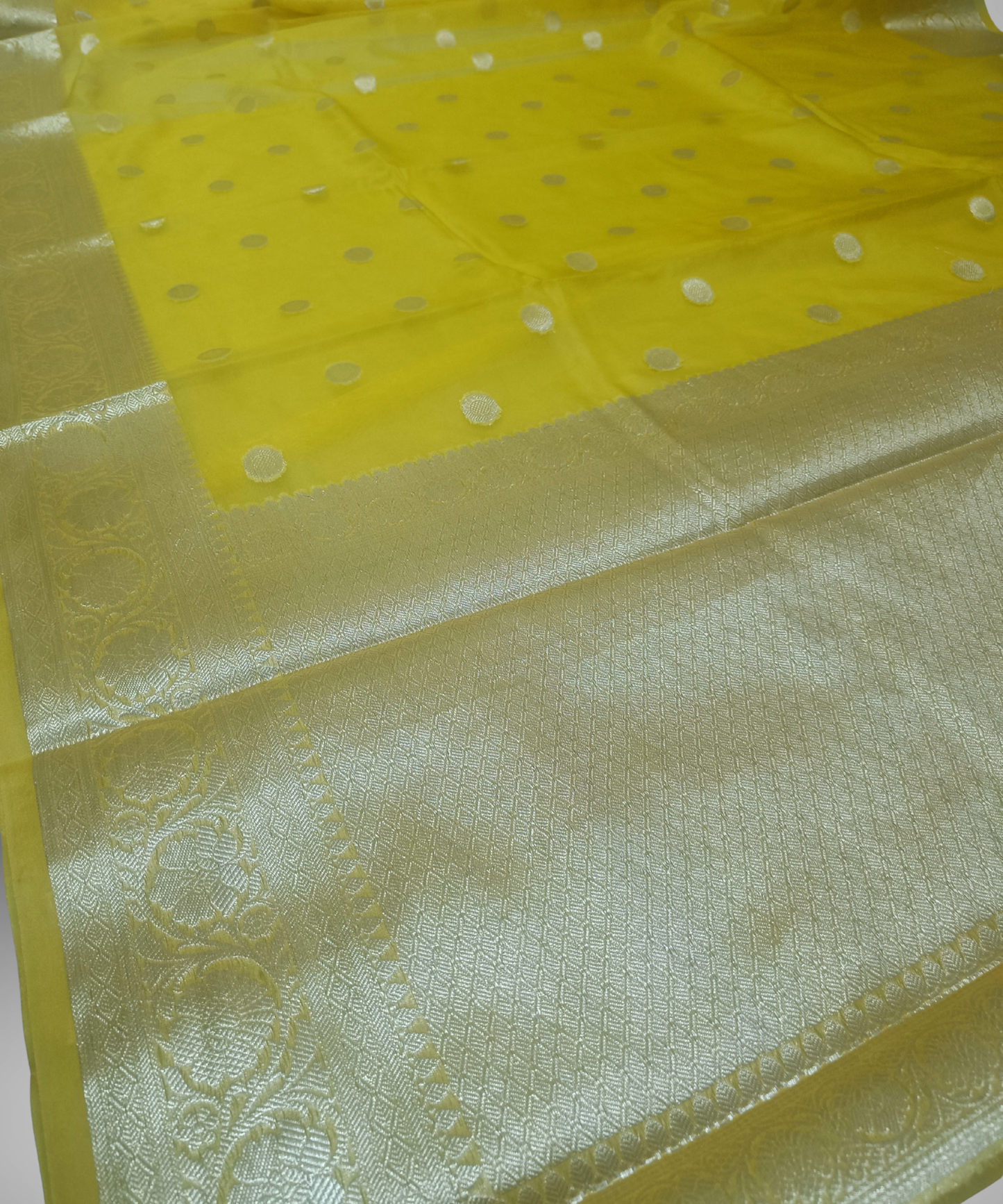 Yellow Banarasi Kora Silk Organza Saree