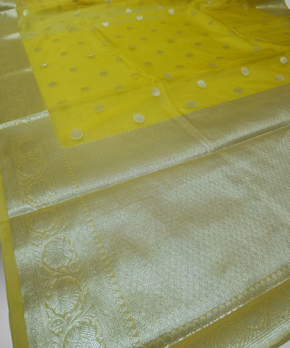 Yellow Banarasi Kora Silk Organza Saree