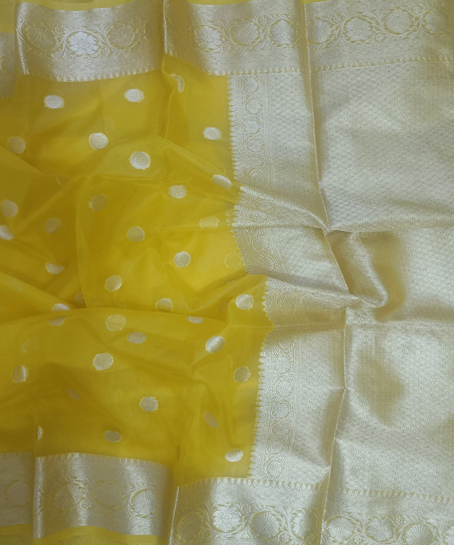 Yellow Banarasi Kora Silk Organza Saree