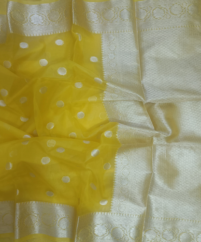Yellow Banarasi Kora Silk Organza Saree