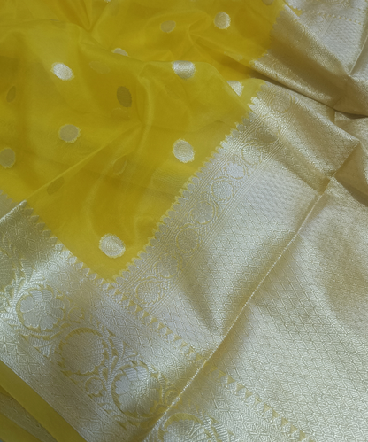 Yellow Banarasi Kora Silk Organza Saree