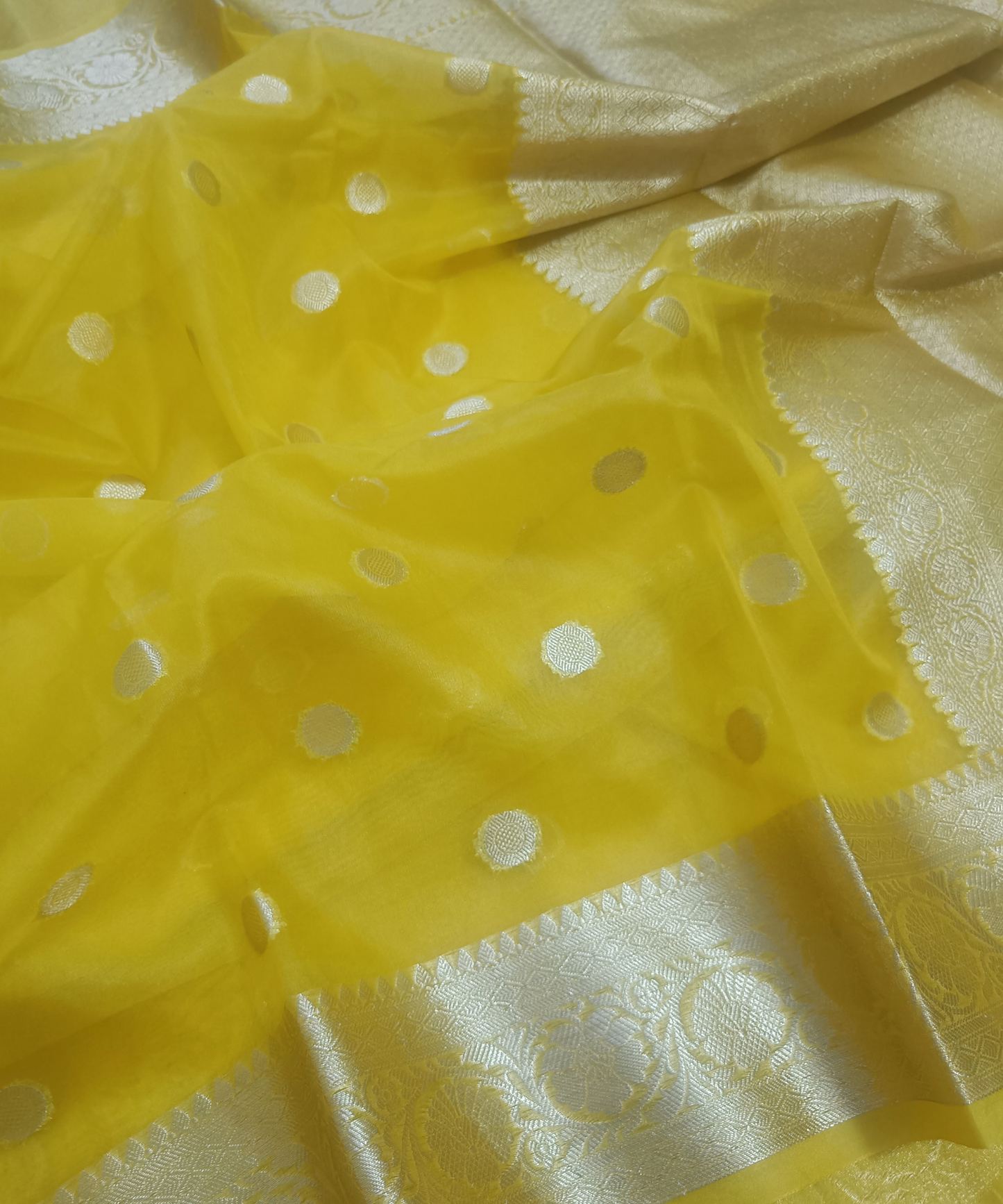 Yellow Banarasi Kora Silk Organza Saree