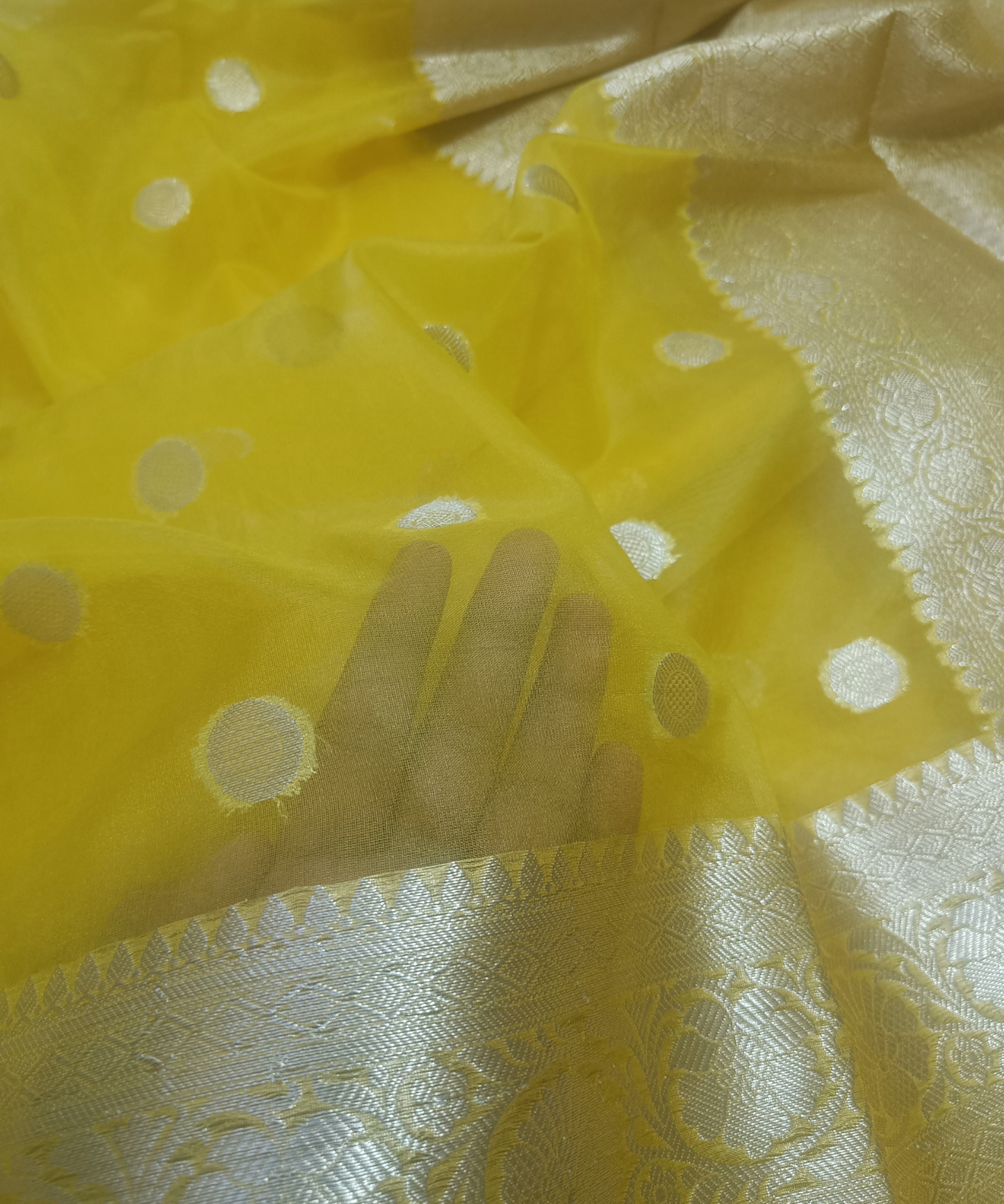 Yellow Banarasi Kora Silk Organza Saree