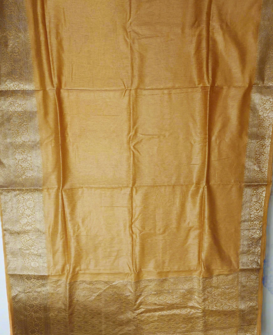 Yellow Banarasi Silk Linen saree