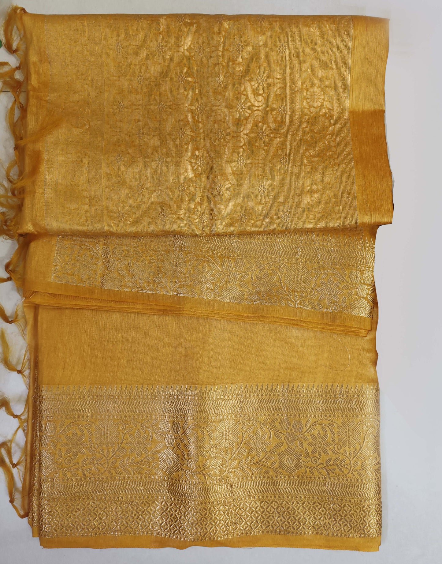 Yellow Banarasi Silk Linen saree