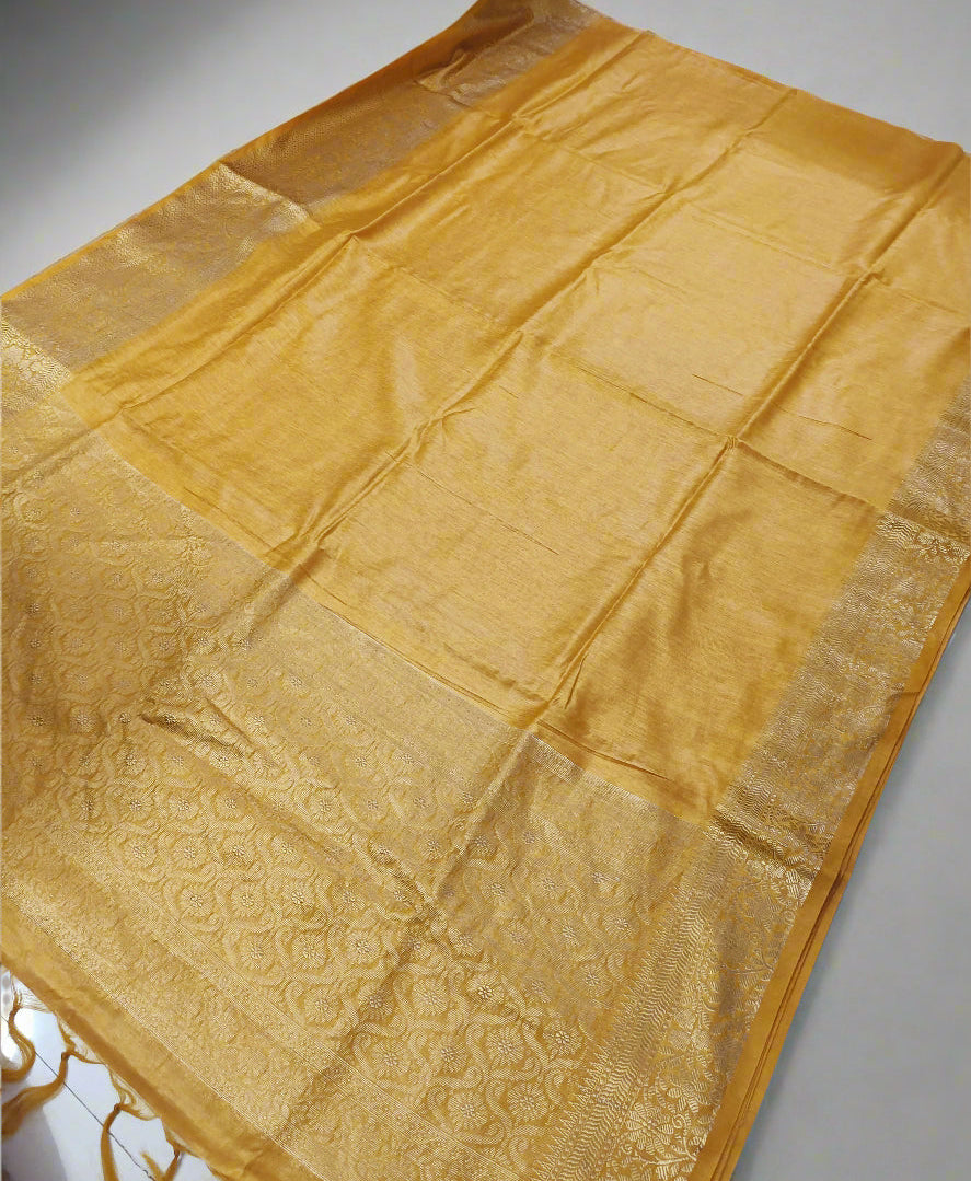 Yellow Banarasi Silk Linen saree