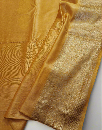 Yellow Banarasi Silk Linen saree