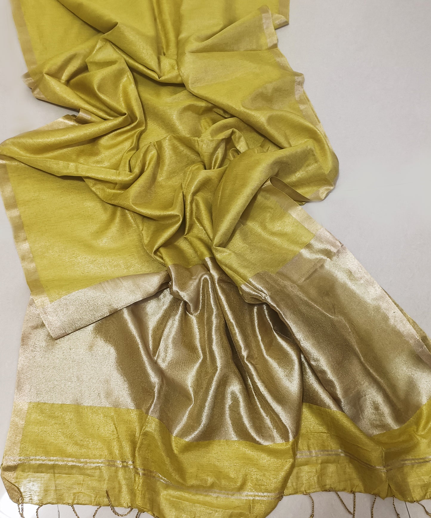 Yellow Kota Viscose Silk Saree with Tissue Pallu