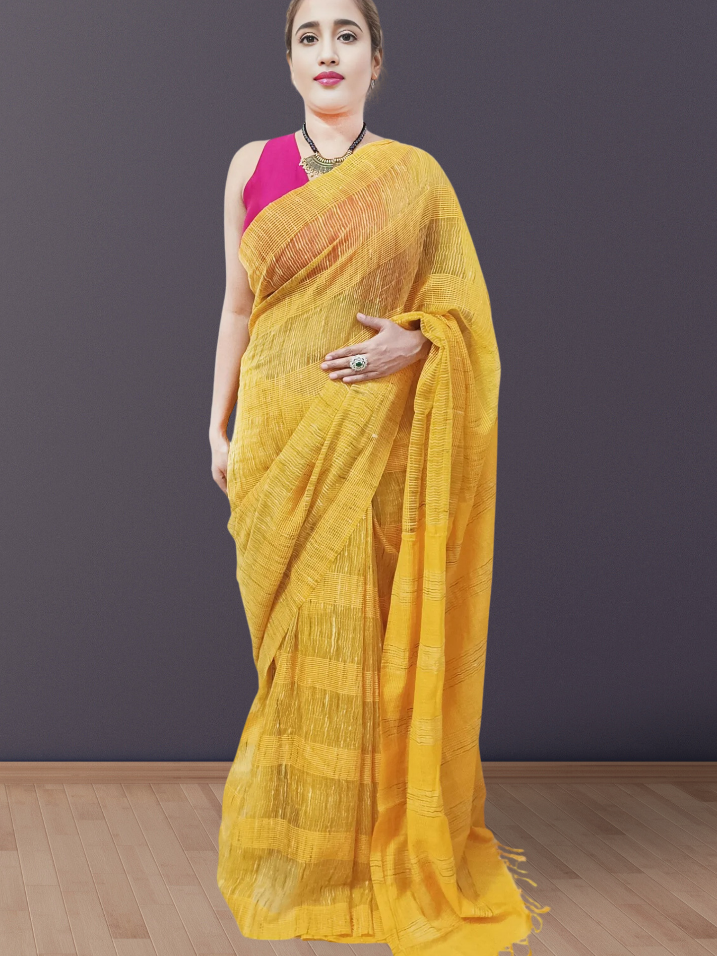 Yellow Stripped Organza Saree
