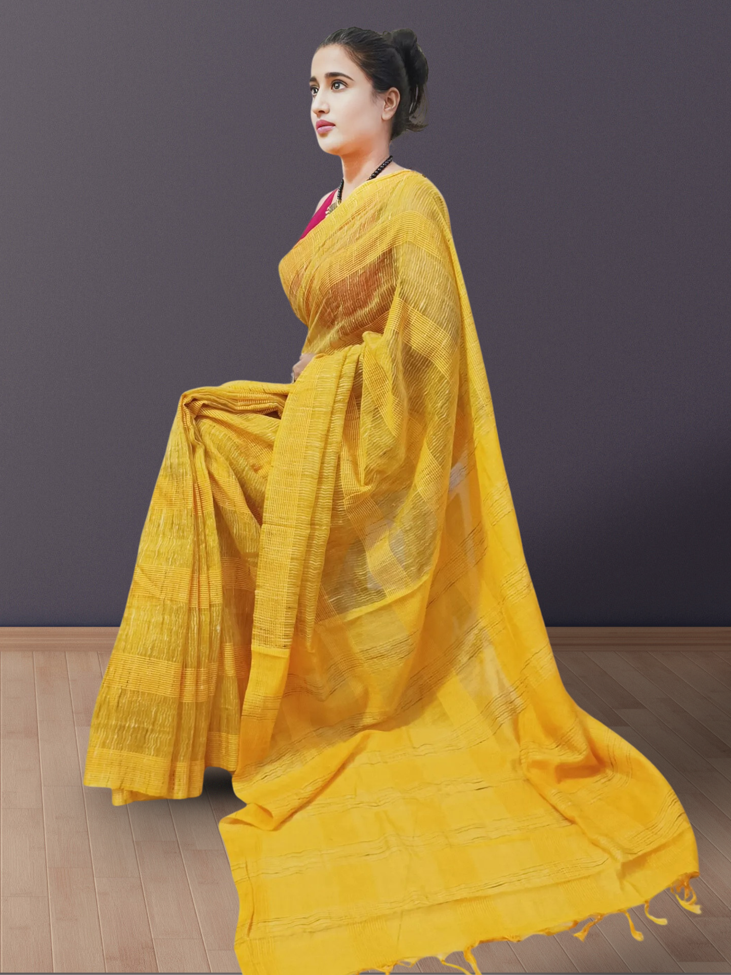 Yellow Stripped Organza Saree