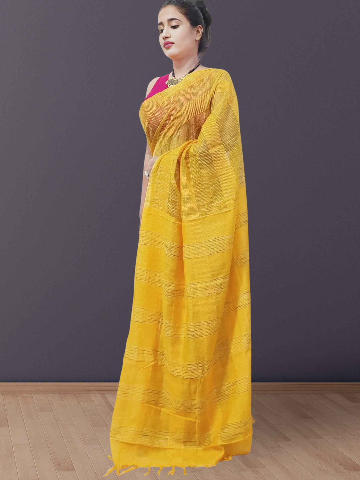 Yellow Stripped Organza Saree