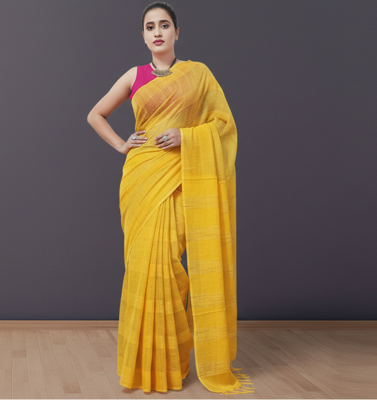 Yellow Stripped Organza Saree