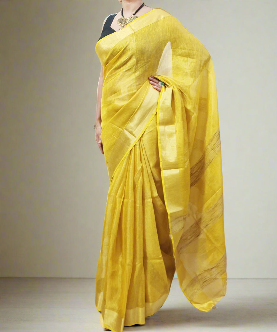 Yellow Tissue Linen Saree