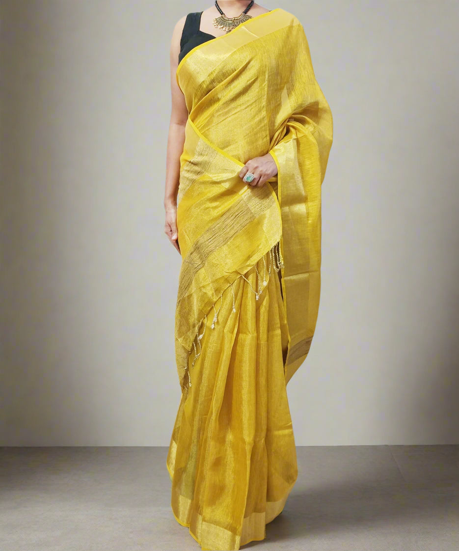 Yellow Tissue Linen Saree