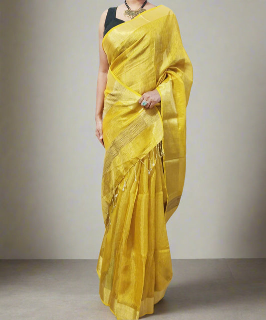 Yellow Tissue Linen Saree