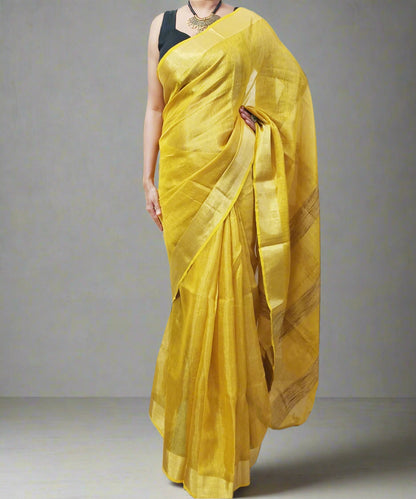 Yellow Tissue Linen Saree