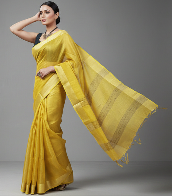 Yellow Tissue Linen Saree