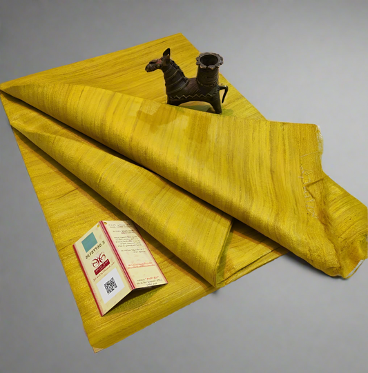 Yellow Handloom Tussar Ghicha Silk Saree