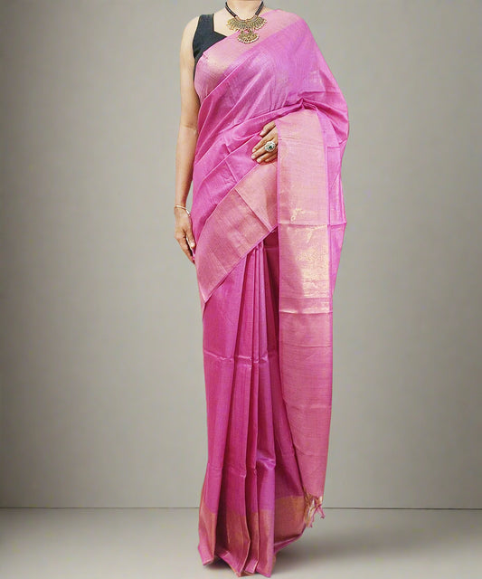 Zari Border Pink Munga Silk Saree