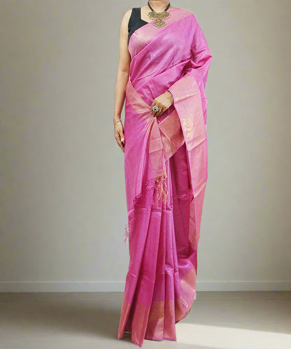 Zari Border Pink Munga Silk Saree