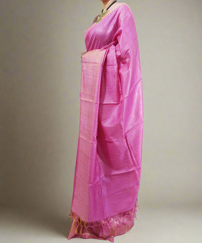 Zari Border Pink Munga Silk Saree