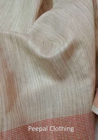 Handwoven Off White Tussar Munga Silk Saree