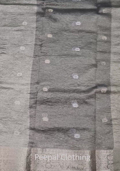 Grey Banarasi Crush Tissue Saree