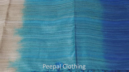 Blue Triple Dye Pure Tussar Ghicha Silk Saree