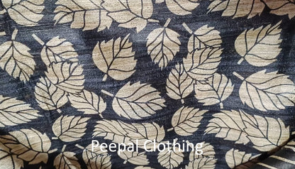 Black Pure Tussar Ghicha Printed Silk Saree