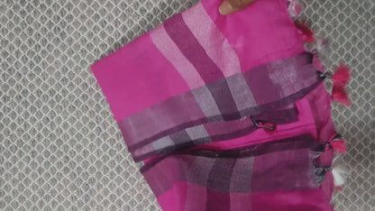 Magenta Cotton Slub Dupatta with Contrast Border