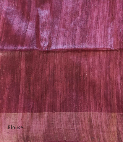Off-white Printed Tussar Ghicha Silk Saree with Zari Border