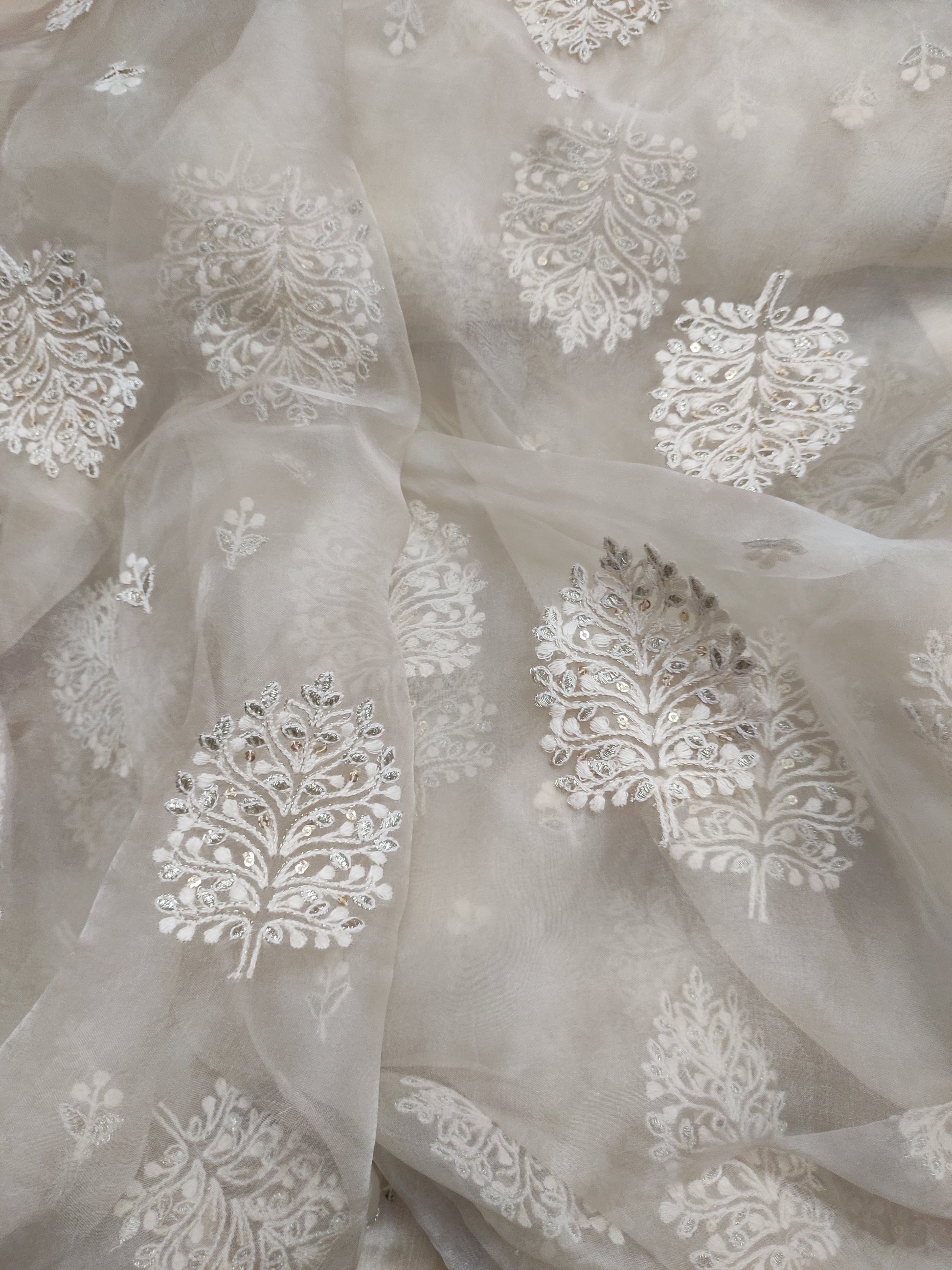  White Embroidered Organza Saree | Peepal Clothing