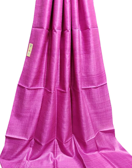 Magenta Pure Desi Tussar Plain Silk Saree| Peepal Clothing