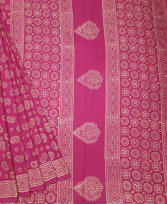 Bagru Printed Dusty Pink Cotton Mulmul Saree | Peepal Clothing