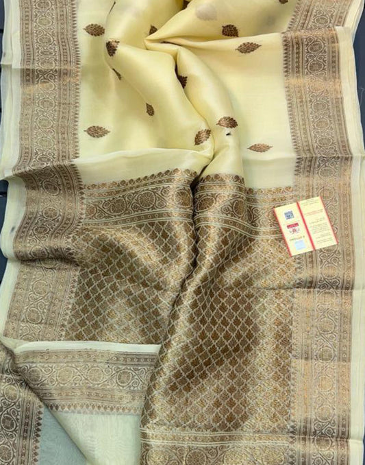 Banarasi Pure Khaddi Organza Silk Saree in Natural Color | Peepal Clothing