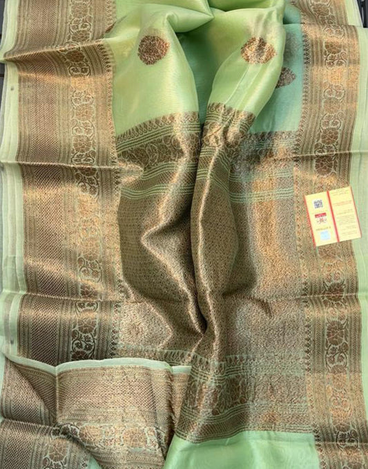 Banarasi Pure Khaddi Organza Silk Saree with all over Weaved Motif | Peepal Clothing