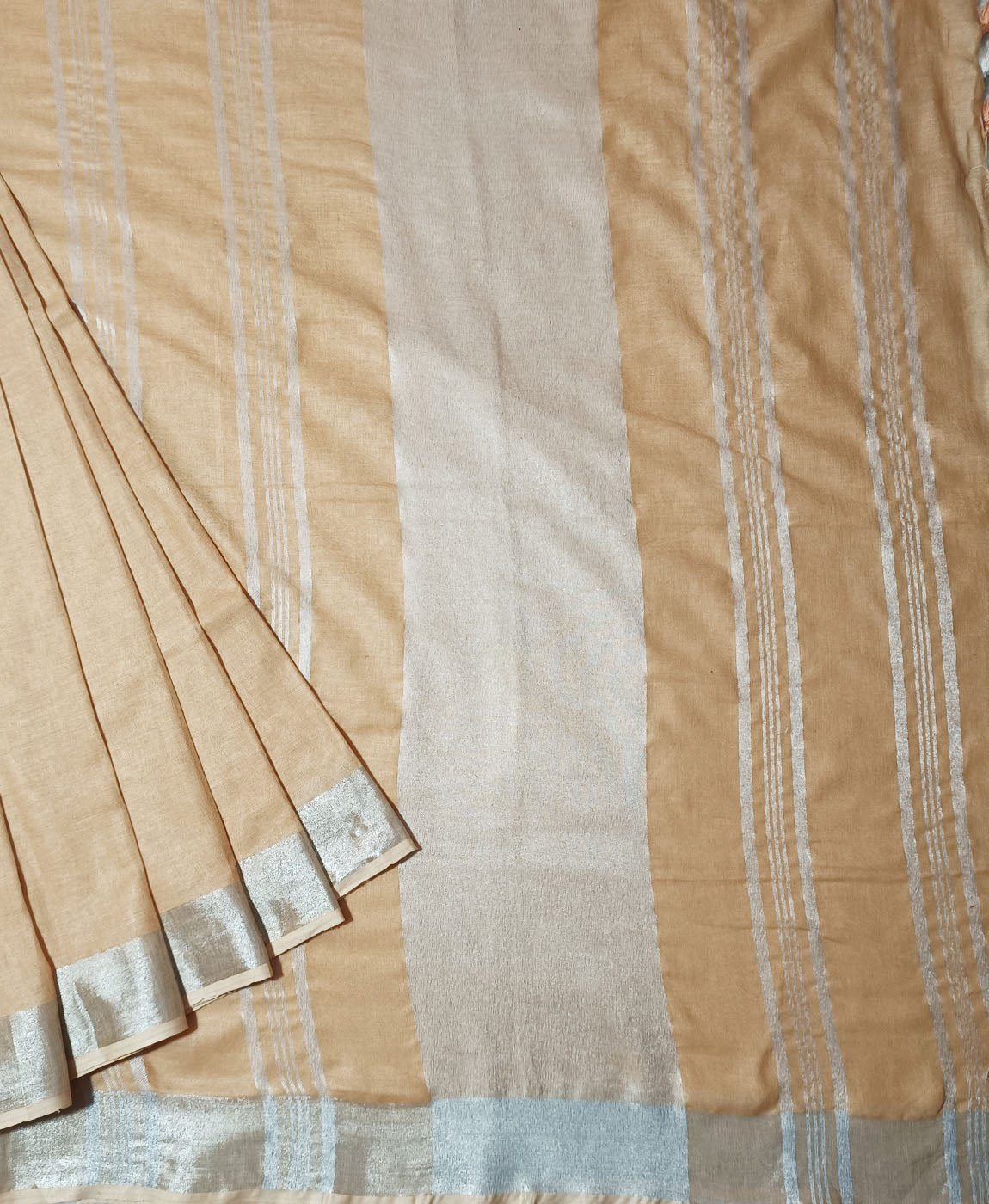 Beige Pure Linen Saree | Peepal Clothing